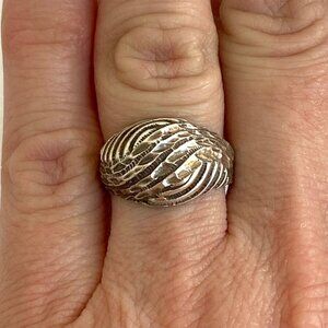 VTG Sterling Silver 925 Swirled Diamond Cut Etched Dome Band Ring Size 5.5